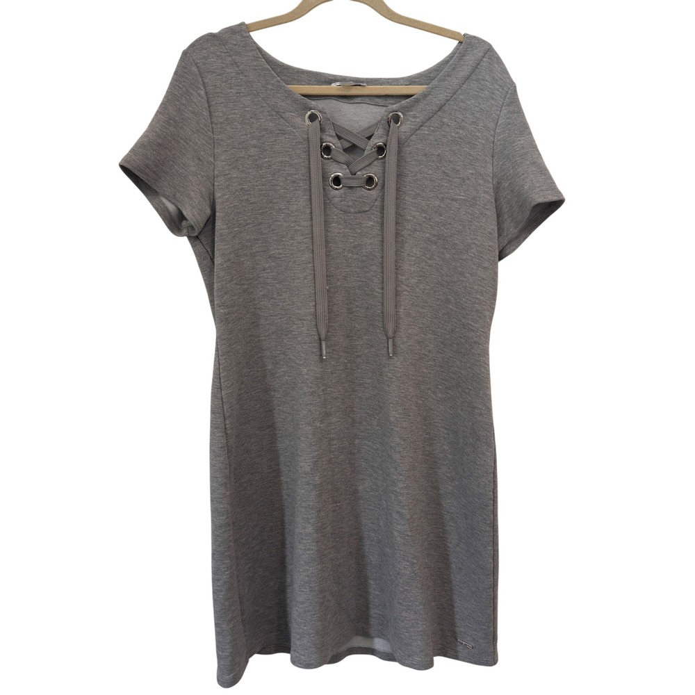 Calvin Klein T-Shirt Dress Gray Lace Up Grommet Rayon Blend Mini Size L